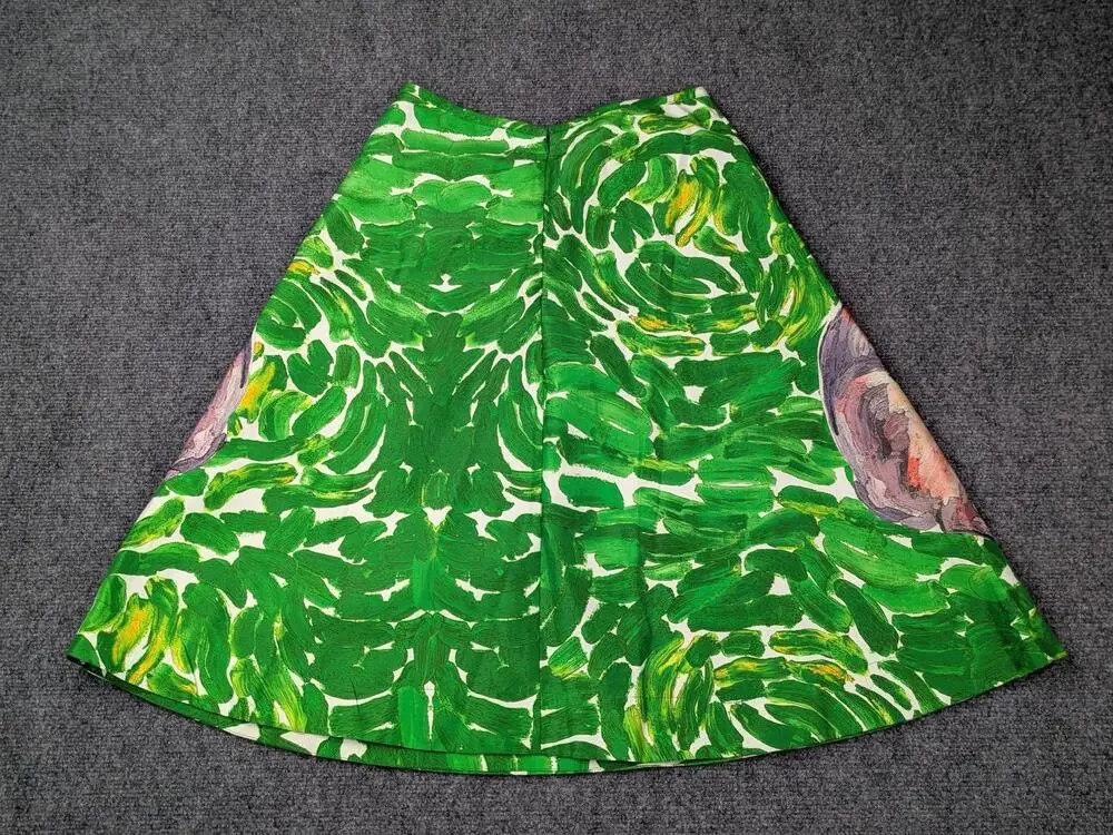 SEVEN PLUS Skirt Womens M Green Bunny Rabbit Art Print A-Line Pockets Graphic